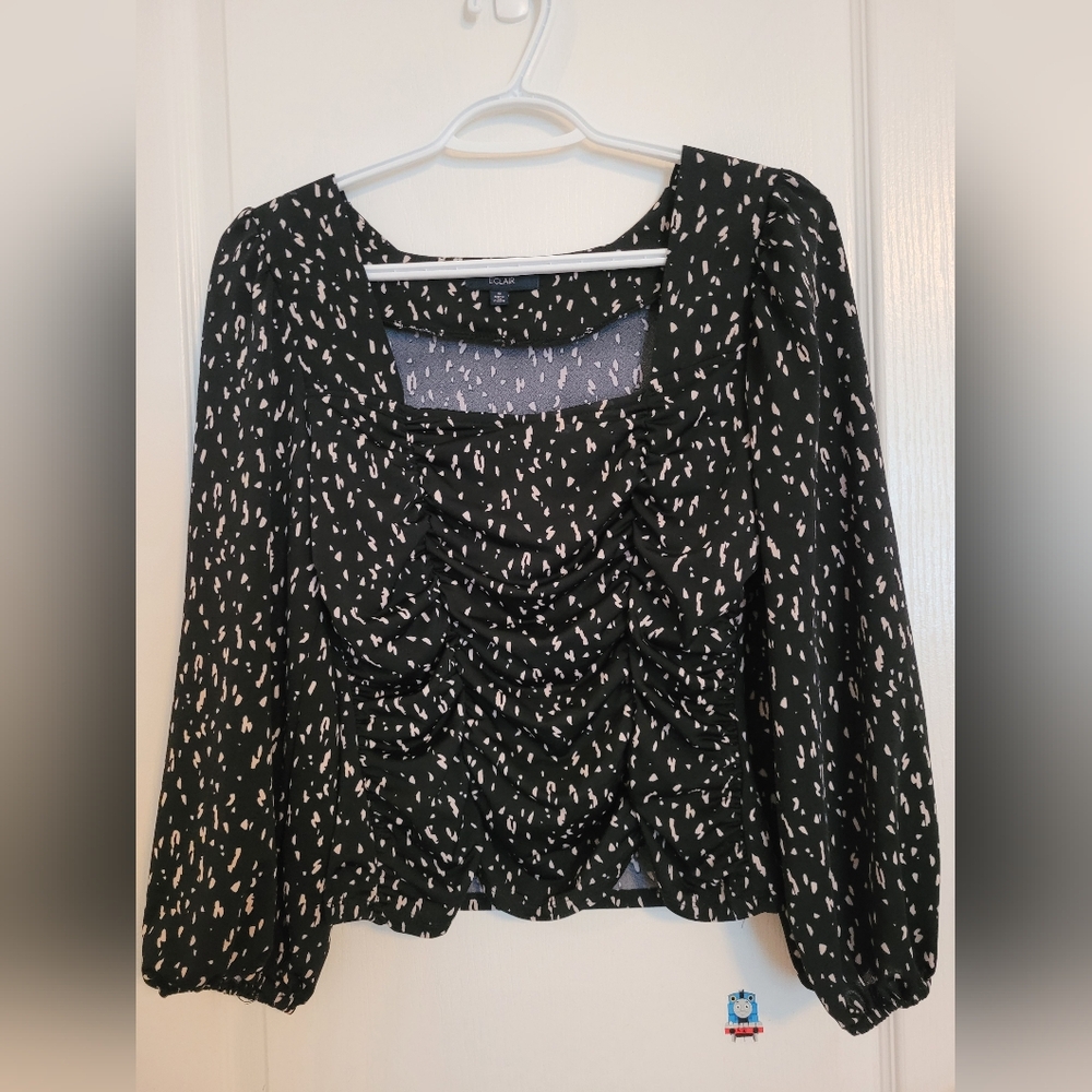 Black and White Ruffled Smocked Blouse